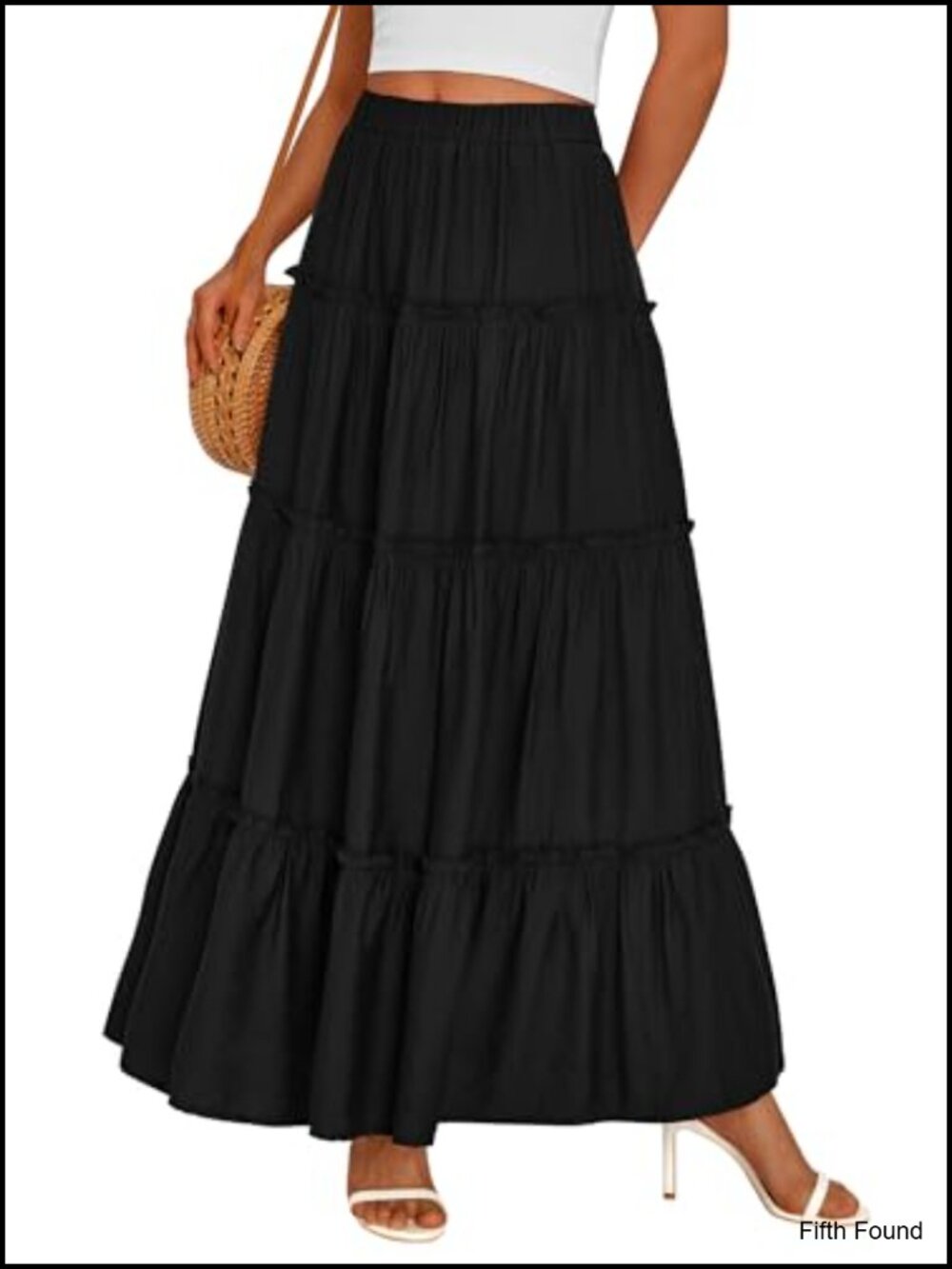 PRETTYGARDEN Women's Boho Tiered Ruffle Flowy Maxi Skirt